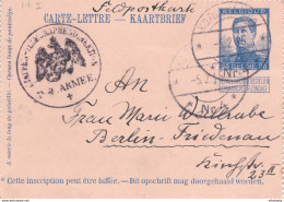 480/27 -- Carte-Lettre Pellens De GENT - Annulation Allemande Feldpost No 4 + Direction Des Télégraphes 1915 Vers BERLIN - Armée Allemande