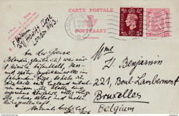 DDX 122 - Entier Petit Sceau + TP Anglais LONDON 1937 Vers Bruxelles - JUDAICA Famille Benjamin - Texte En Allemand - Postkarten 1934-1951
