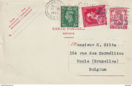 DDW 736 - Moins 10 % - Entier Postal Petit Sceau REPONSE Seule + TP Col Ouvert + TP Anglais LONDRES 1947 Vers Bruxelles - Postkarten 1934-1951