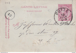 DDW771 - Entier Carte-Lettre Type TP 46 PUTTE 1892 Vers MALINES - Origine  Manuscrite SCHRIEK - Carte-Lettere