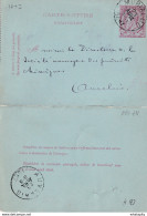 DDW766 - Entier Carte-Lettre Type TP 46 MORIALME 1887 Vers AUVELAIS - Origine Manuscrite Chateau D' ORET - Kartenbriefe