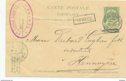 DDW629 - Entier Postal Armoiries MONS Station 1912 Vers HENNUYERES - Griffe De Gare Encadrée TERTRE -Veuve Louis Escoyer - Linear Postmarks