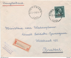 291/30 -  Lettre Recommandée TP Col Ouvert 5 F Moins 10 % - KORTEMARK 1948 Vers BXL - 1946 -10%