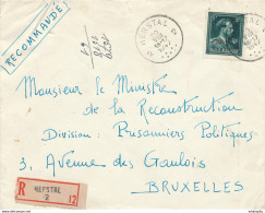 283/30 -  Lettre Recommandée TP Col Ouvert 5 F Moins 10 % - HERSTAL 2 En 1947 Vers BXL - 1946 -10%