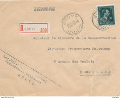 282/30 -  Lettre Recommandée TP Col Ouvert 5 F Moins 10 % - GOUVY 1947 Vers BXL - 1946 -10%