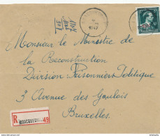 271/30 -  Lettre Recommandée TP Col Ouvert 5 F Moins 10 % - BRACQUEGNIES 1947 Vers BXL - 1946 -10%