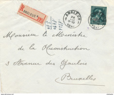 259/30 -  Lettre Recommandée TP Col Ouvert 5 F Moins 10 % - ANGLEUR 1 En 1947 Vers BXL - 1946 -10%