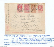 487/30 -- RARE Entier Enveloppe Grosse Barbe No 13 ( Cat. SBEP 60 EUR) + TP Fine Et Grosse Barbe BXL 1911 Vers MENTON- - Covers