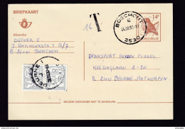 DDZ 930 -- Entier Postal Oiseau Buzin 14 F BOECHOUT 1992 Vers DEURNE - Taxé 16 F Par Paire De 8 F Timbres-Taxe - Cartes Postales 1951-..