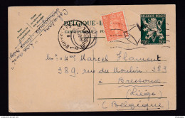 DDZ 923 -- Entier Postal Lion V + TP Anglais Mécanique Avec Cloche LONDON 1945 Vers BRESSOUX Via BXL - Tarjetas 1934-1951