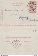 DDY729 - Entier Carte-Lettre Type TP 57 GINGELOM 1900 Vers BRAIVES - Expédiée De CRAS-AVERNAS - Postbladen