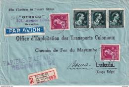DDY 635 - Papiers D' Affaire Recommandés PAR AVION TP Col Ouvert V BRUXELLES 1946 Vers BOMA Congo Belge - TARIF 18 F - 1936-1957 Collar Abierto
