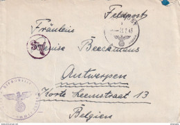 DDY 629 - Guerre 40/45 - Enveloppe En Feldpost 1943 - D'un SS Rottenfuhrer Vers Anvers - RARE Censure AS (Gestapo). - Guerra '40-'45 (Storia Postale)