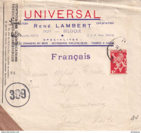 DDY 631 - Après Guerre 40/45  - Enveloppe TP Lion V HUY 1945 Vers LUXEMBOURG - Double Censure Communications - Guerra 40 – 45 (Cartas & Documentos)
