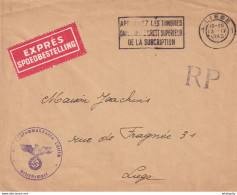 DDY 628 - Guerre 40/45 - Lettre RP + EXPRES En Franchise LIEGE 1943 En Ville - Oberfeldkommandatur LUTTICH Stempel - WW II (Covers & Documents)