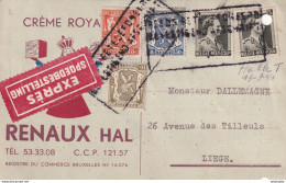 DDY 618 - Carte Privée En EXPRES De HAL - TP Sceau + Col Ouvert - TRES RARE Annulation De Fortune "Reeds Getelefoneerd" - WW II (Covers & Documents)