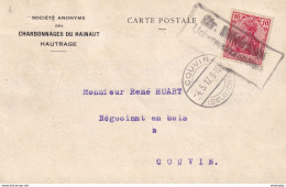 DDY 613 - Carte Privée TP Germania Non Surchargé 1917 - Censure Etapes - Entete Charbonnages Du Hainaut à HAUTRAGE-ETAT - OC26/37 Etappengebied.