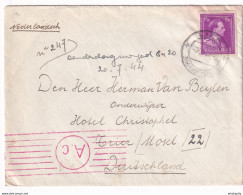DDY 621 - Travailleur Civil Belge - Enveloppe + Texte Complet 1p. TP Col Ouvert LIER 1944 Vers Hotel Christophel à TRIER - Weltkrieg 1939-45 (Briefe U. Dokumente)