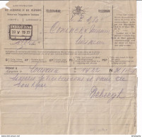 DDY 261 --  TELEGRAMME 1922 LOUVAIN Vers LINSMEAU Via Gare De LINCENT - Frais D' EXPRES Payés X.P  0 ,80 - Telegraphenmarken [TG]