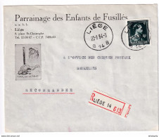 DDY 057 - Enveloppe Illustrée Recommandée TP Col Ouvert LIEGE 14 En 1954 - Parrainage Des Enfants De Fusillés 1940/45 - Guerre 40-45 (Lettres & Documents)