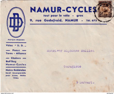 DDY 051 - Belgique - Lettre Publicitaire TP Képi NAMUR 1933 - Entete Namur-Cycles , Vélos , Pneus , Chaines ,... - Radsport