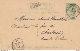 DDX977 -  Entier Postal Armoiries NAMUR Station 1901 Vers CHARLEROI - Griffe De Gare EGHEZEE - Origine HANRET - Langstempel