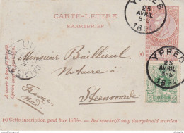 DDX969  -  Carte-Lettre Fine Barbe + TP 45 YPRES 1894 Vers STEENVOORDE Nord  - TARIF FRONTALIER FRANCE - Kartenbriefe