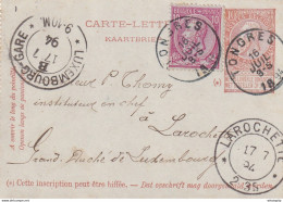 DDX971  -  Carte-Lettre Fine Barbe + TP 46 TONGRES 1894 Vers LAROCHETTE  - TARIF PREFERENTIEL LUXEMBOURG - Postbladen