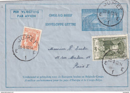 DDX 695 -- Aérogramme Métallurgie + TP 880 UPU + Petit Sceau JUMET 1952 Vers PARIS France - Tarif Exact 4 F - Luchtpostbladen