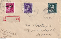 DDX 613 - Enveloppe Recommandée Série De 3 TP Moins 10 % Surcharge Locale LEFFINGE 1946 - Origine BREEDENE - 1946 -10%