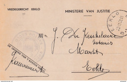 DDX 290 -- Carte De Service + Cachet " Vredegerecht " EEKLO 1951 Vers De Keukelaere , Notaris Te EEKLO - Franchigia
