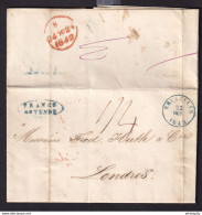 DDDD 641 - Lettre Précurseur BRUXELLES 1842 Vers LONDRES - Ovale Bleu FRANCO OSTENDE - Port 1 Sh 4 D - 1830-1849 (Belgique Indépendante)