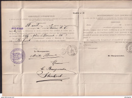 DDBB 746 - Certificat De Changement De Résidence De Mme Voisin En 1899 , De STEMBERT à PETIT-RECHAIN (Cachet Admin. Com) - Franchise