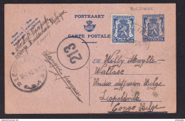 DDBB 025 -- Relations Avec Le CONGO - Entier Petit Sceau BOEZINGE 4 I 1945 Vers LEOPOLDVILLE 12/2/1945 - Guerre 40-45 (Lettres & Documents)