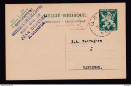 DDBB 096 -- Entier Lion V GENT 10 En 1946 Vers Waeregem - Cachet Privé Couvertures Torchons Jean Dekesel à AUDENARDE - Tarjetas 1934-1951