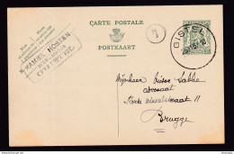 DDBB 094 -- Entier Petit Sceau GISTEL 1937 Vers BRUGGE (Facteur 7) - Cachet Privé Kamiel Hosten , Deurwaarder Te GHISTEL - Postkarten 1934-1951