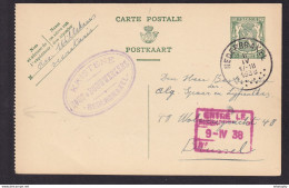 DDBB 087 --  Entier Petit Sceau NEDERBRAKEL 1938 Vers BXL - Cachet Privé Kristene Hout § Bouwwerkers , Nederbrakel - Postkarten 1934-1951