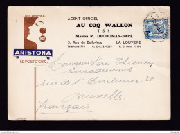 DDBB 015 - Carte Illustrée (Miss Aristona) TP Petit Sceau LA LOUVIERE 1945 - Entete TSF Au Coq Wallon , Decooman-Baré - 1935-1949 Small Seal Of The State