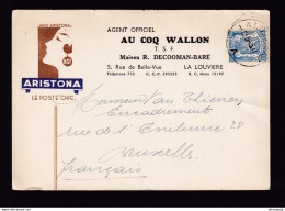 DDBB 015 - Carte Illustrée (Miss Aristona) TP Petit Sceau LA LOUVIERE 1945 - Entete TSF Au Coq Wallon , Decooman-Baré - 1935-1949 Piccolo Sigillo Dello Stato