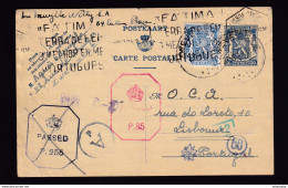 DDBB 022 -- Entier Petit Sceau ZWEVEZELE 1943 Vers OCA Lisbonne Pour Le CONGO - Censures Allemandes Et Anglaises - Guerra '40-'45 (Storia Postale)