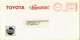 Iceland Cover With Meter Cancel Reykjavik 17-1-1990 (TOYOTA) (the Flap On The Backside Of The Cover Is Missing) - Storia Postale