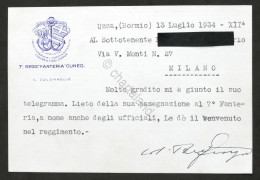 Militaria - Biglietto Di Benvenuto Nel 7° Reggimento Fanteria Cuneo - 1934 - Documents