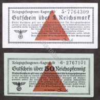 WWII 2 Banconote Campi Prigionia Germania - Reichsmark Kriegsfangenen Lagergeld - Documents