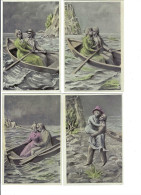 FANTAISIE Couple Amoureux En Barque Série De 4 Cartes - Collections & Lots