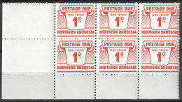 Northern Rhodesia 1963 1d Postage Due, SG D5, BOTTOM LEFT MARGINAL BLOCK OF 6 MNH** - Northern Rhodesia (...-1963)