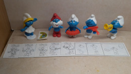 1997 Ferrero - Kinder Surprise - K97 59, 60, 61, 62 & 63 Smurfs Making Music - Complete Set + 5 BPZ's - Monoblocs