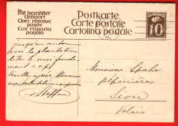 ABB-26 Ganzsache Entier Postal Helvetia 10 Ct  Cachet THUN 1931 Vers Sion - Entiers Postaux