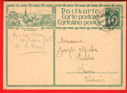 ABB-28 Ganzsache Entier Postal Helvetia 10 Ct  Romainmotier Vaud Eglise Musée  Circ. Ambulant Vers Sion - Entiers Postaux