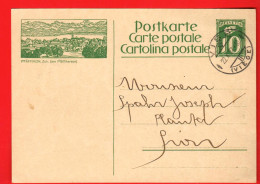 ABB-29 Ganzsache Entier Postal Helvetia 10 Ct  Pfäffikon Zürich  Cachet Visp Viège 1927 Vers Sion - Entiers Postaux