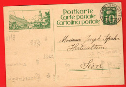 ABB-32 Ganzsache Entier Postal Helvetia 10 Ct  Centovalli Ticino  Circulé Brigue Brig 1928 Vers Sion - Entiers Postaux